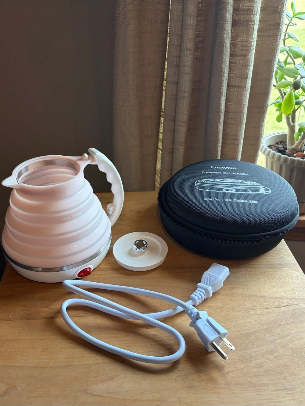 Pink Collapsible Electric Kettle Travel Case